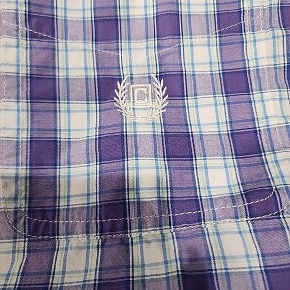 Chaps Men's Casual Shirt Purple White Button Up Short Sleeve Plaid Large - Picture 6 of 7